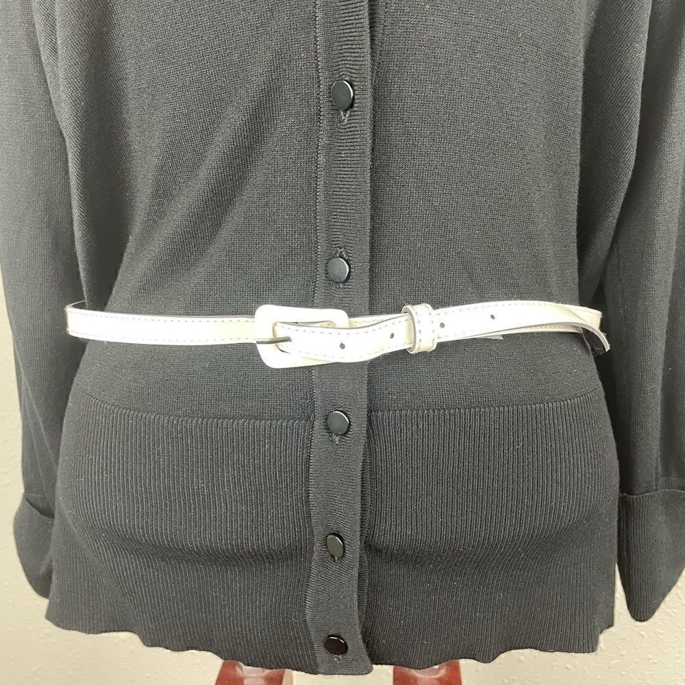 NWT Sharagano Black Cardigan Sweater and White Belt Size L - Picture 3 of 8